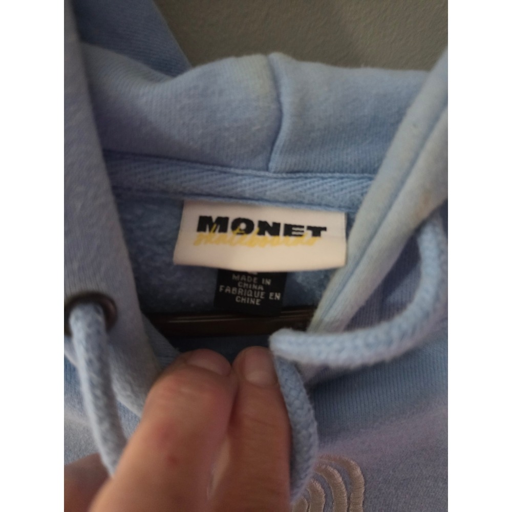 Monet Skateboards Light Blue Graphic Hoodie Women Large Cloud Rainbow Print - Picture 4 of 5